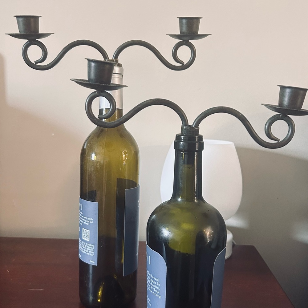Decorative Black Metal Double-Arm Wall Candle Holders - Pair - Picture 2 of 2